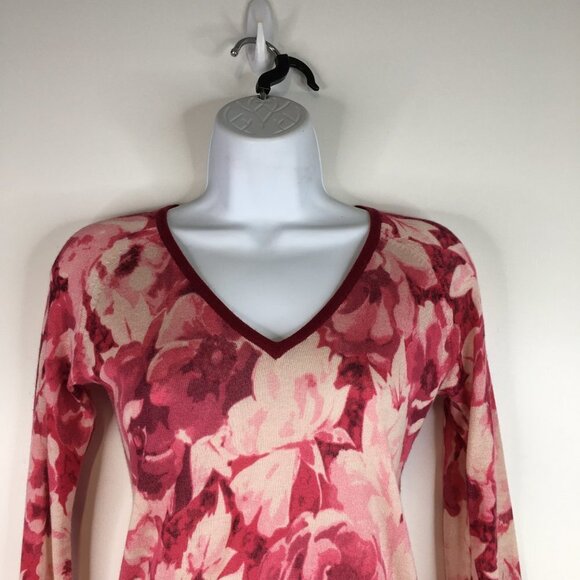 MaxMara Floral Silk/Cashmere V Neck Sweater Top Size S - Picture 2 of 11